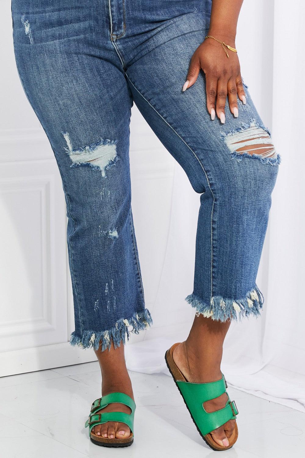 RISEN Full Size Undone Chic Straight Leg Jeans - Glamorous Boutique USA L.L.C.