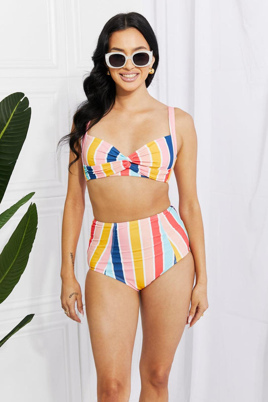 Marina West Swim Take A Dip Twist High-Rise Bikini in Stripe - Glamorous Boutique USA L.L.C.