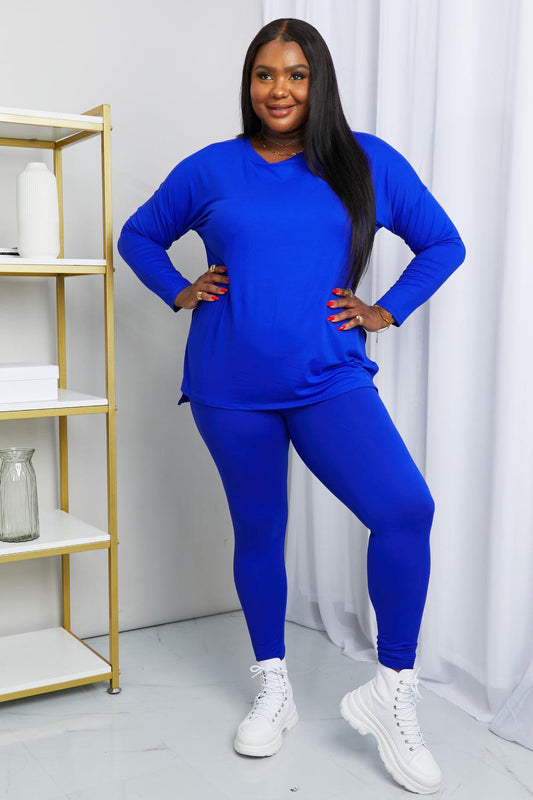 Ready to Relax Full Size Brushed Microfiber Loungewear Set in Bright Blue