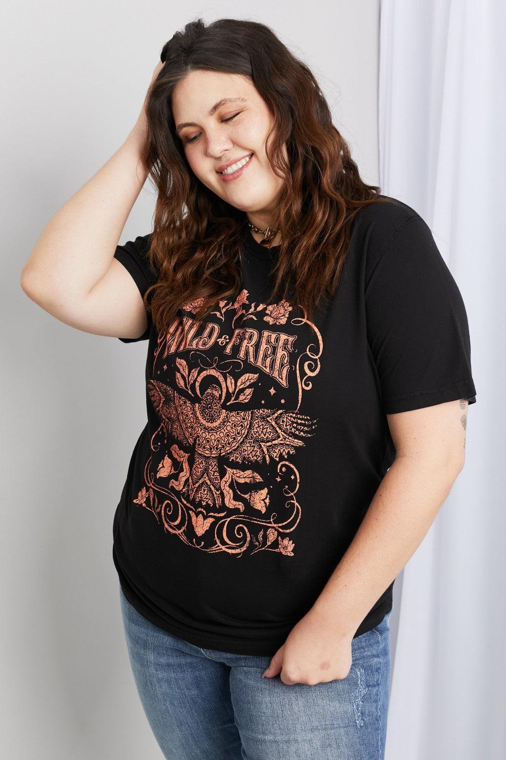 mineB Full Size WILD FREE Graphic Round Neck Tee - Glamorous Boutique USA L.L.C.