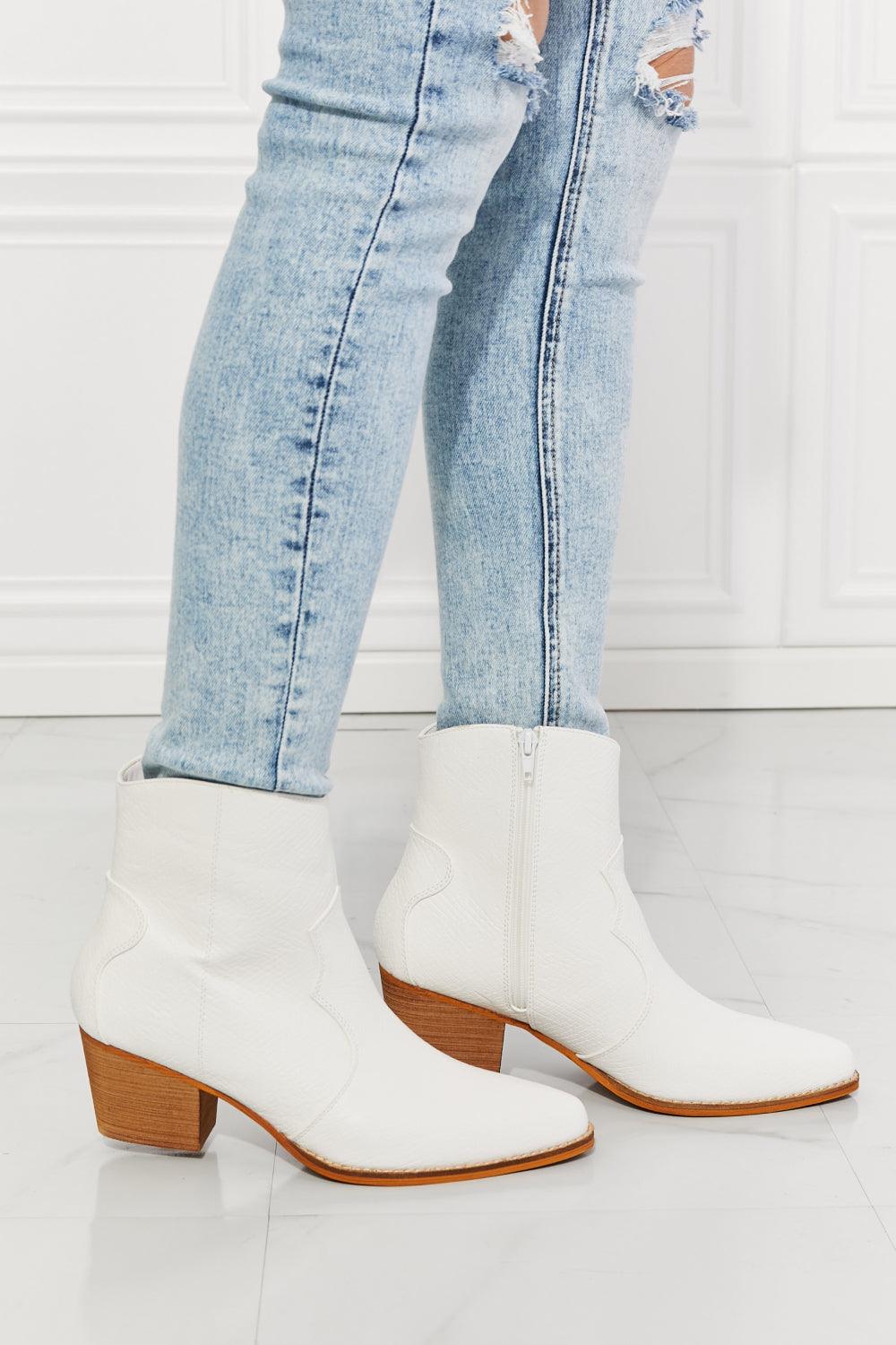 MMShoes Watertower Town Faux Leather Western Ankle Boots in White - Glamorous Boutique USA L.L.C.