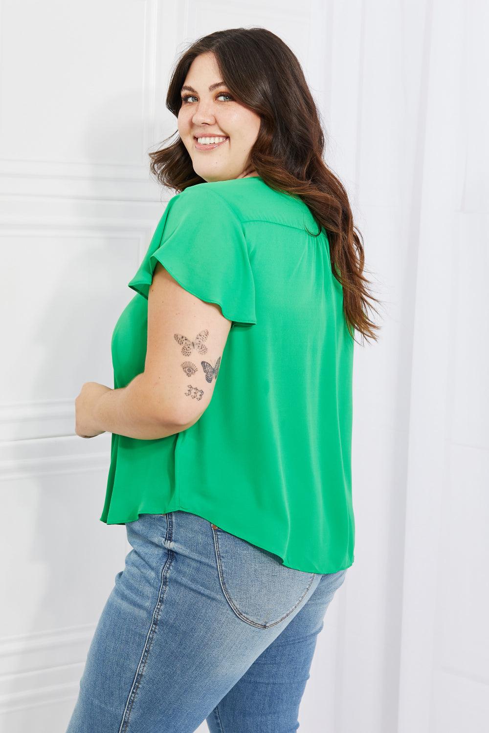 Sew In Love Just For You Full Size Short Ruffled sleeve length Top in Green - Glamorous Boutique USA L.L.C.