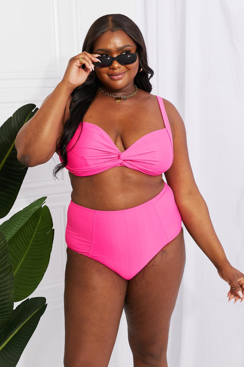 Marina West Swim Take A Dip Twist High-Rise Bikini in Pink - Glamorous Boutique USA L.L.C.