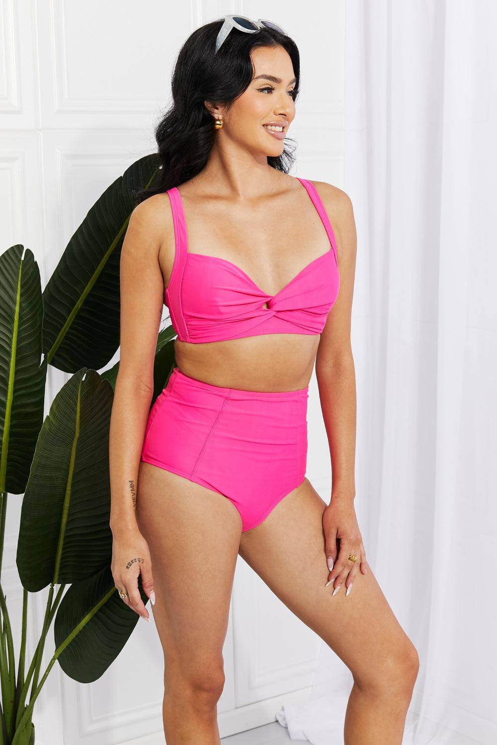 Marina West Swim Take A Dip Twist High-Rise Bikini in Pink - Glamorous Boutique USA L.L.C.