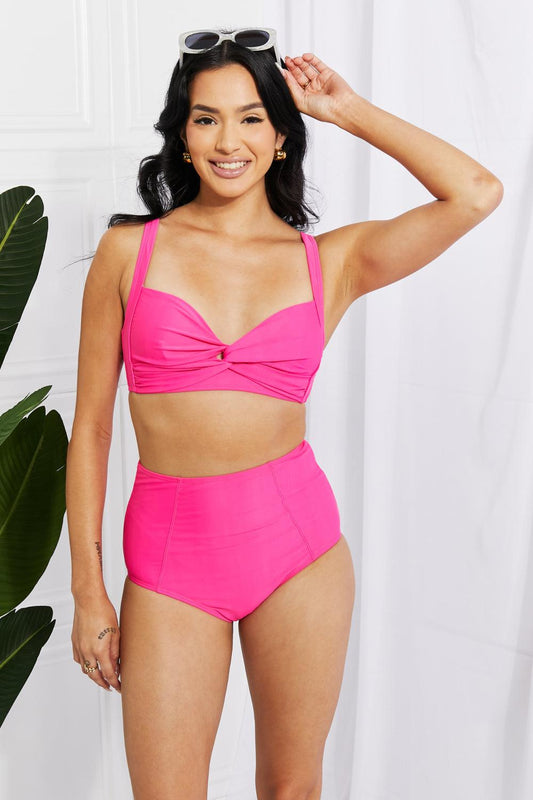 Marina West Swim Take A Dip Twist High-Rise Bikini in Pink - Glamorous Boutique USA L.L.C.