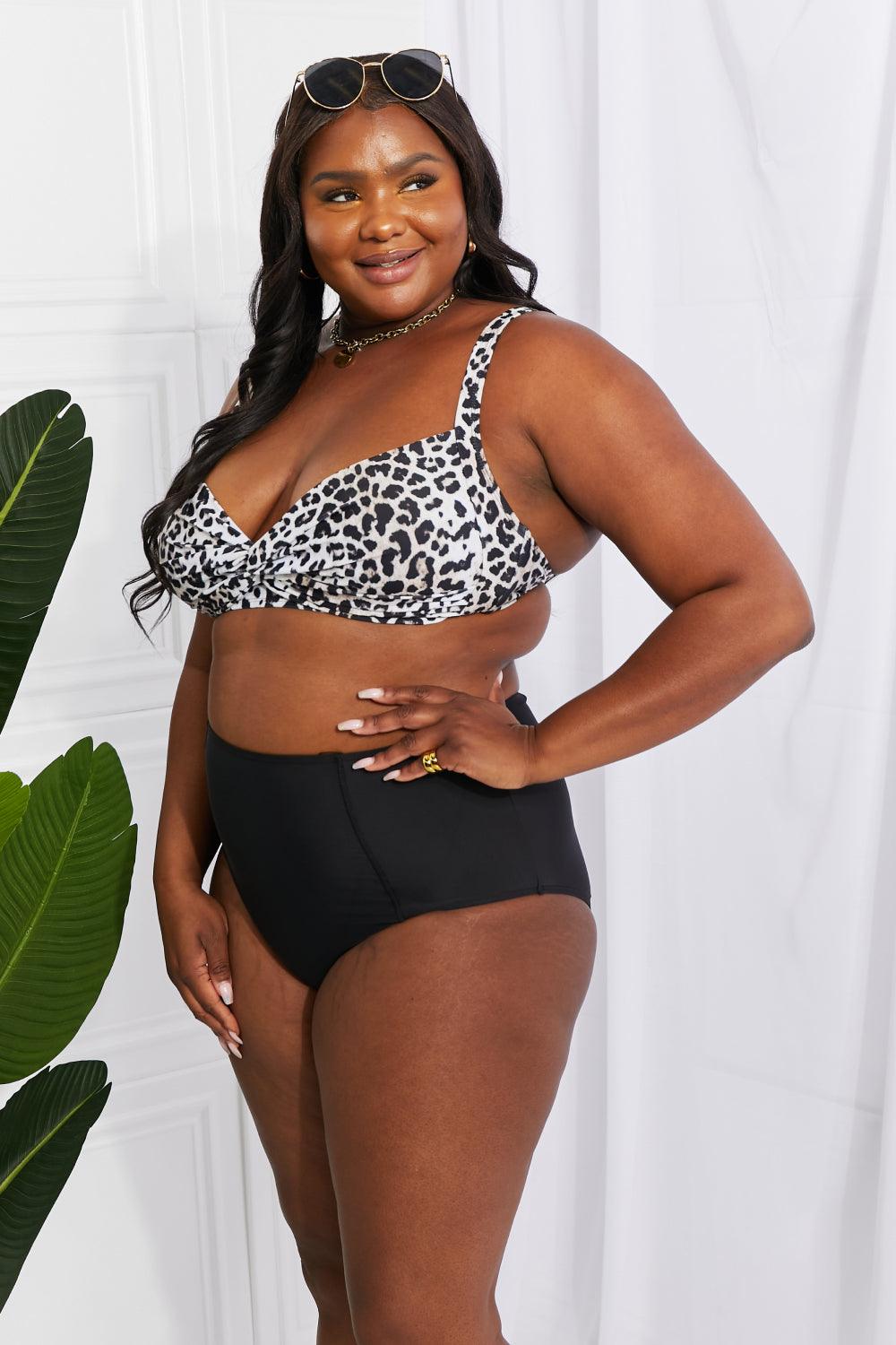 Marina West Swim Take A Dip Twist High-Rise Bikini in Leopard - Glamorous Boutique USA L.L.C.