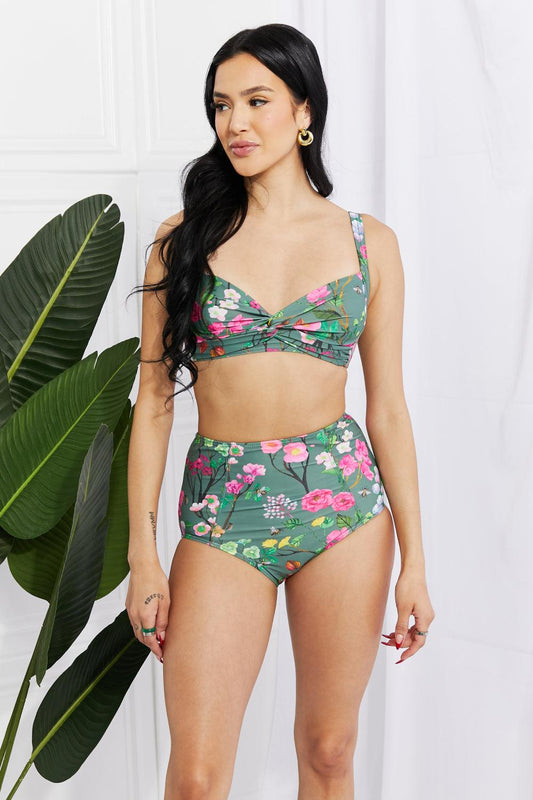 Marina West Swim Take A Dip Twist High-Rise Bikini in Sage - Glamorous Boutique USA L.L.C.