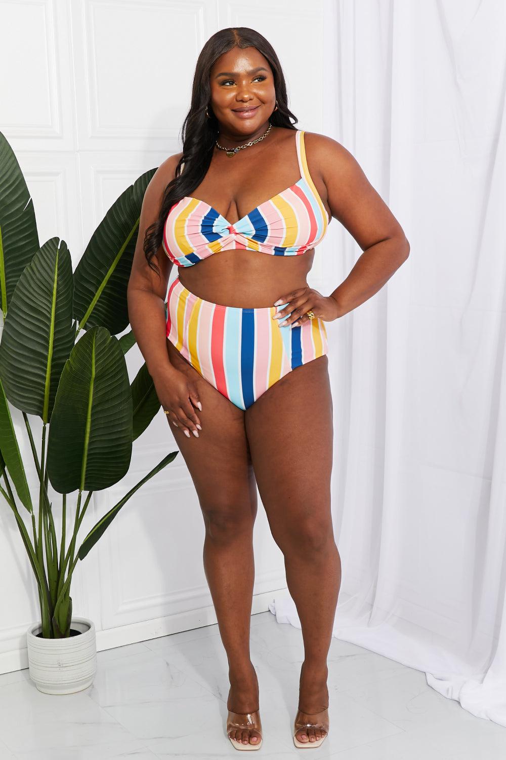 Marina West Swim Take A Dip Twist High-Rise Bikini in Stripe - Glamorous Boutique USA L.L.C.