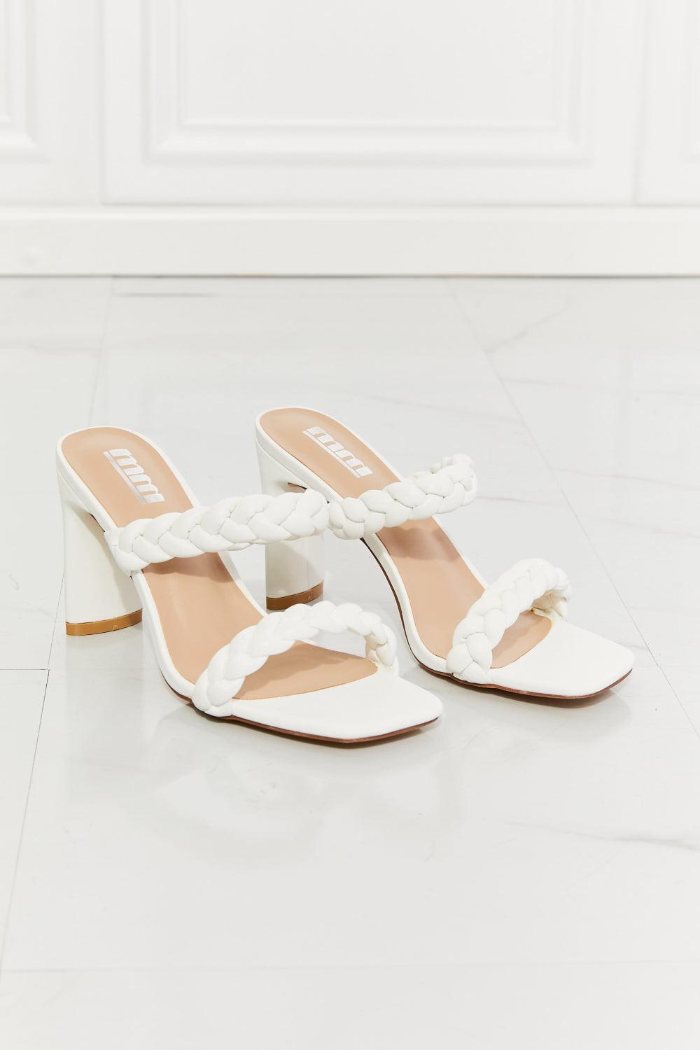 MMShoes In Love Double Braided Block Heel Sandal in White - Glamorous Boutique USA L.L.C.