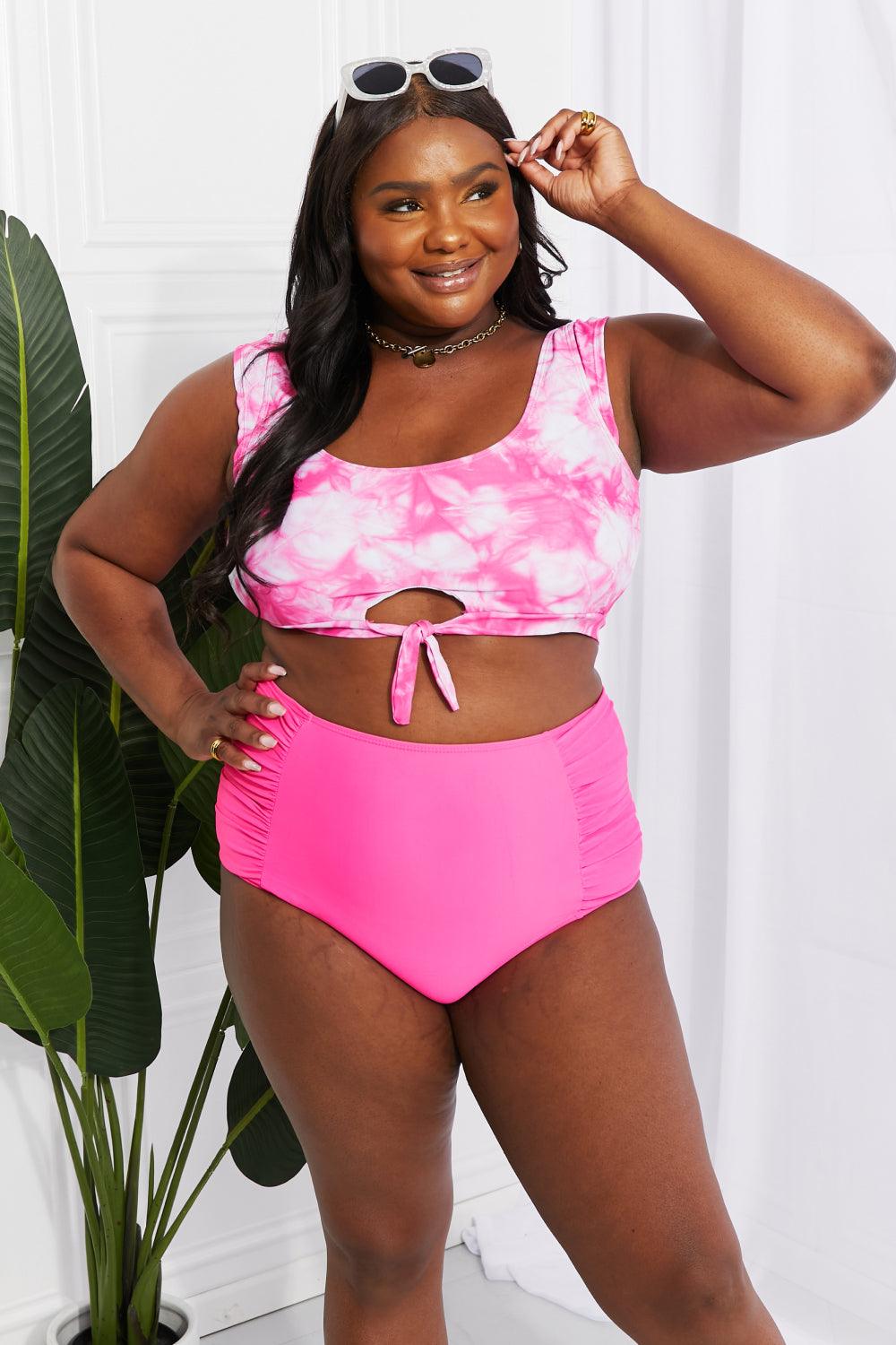 Marina West Swim Sanibel Crop Swim Top and Ruched Bottoms Set in Pink - Glamorous Boutique USA L.L.C.