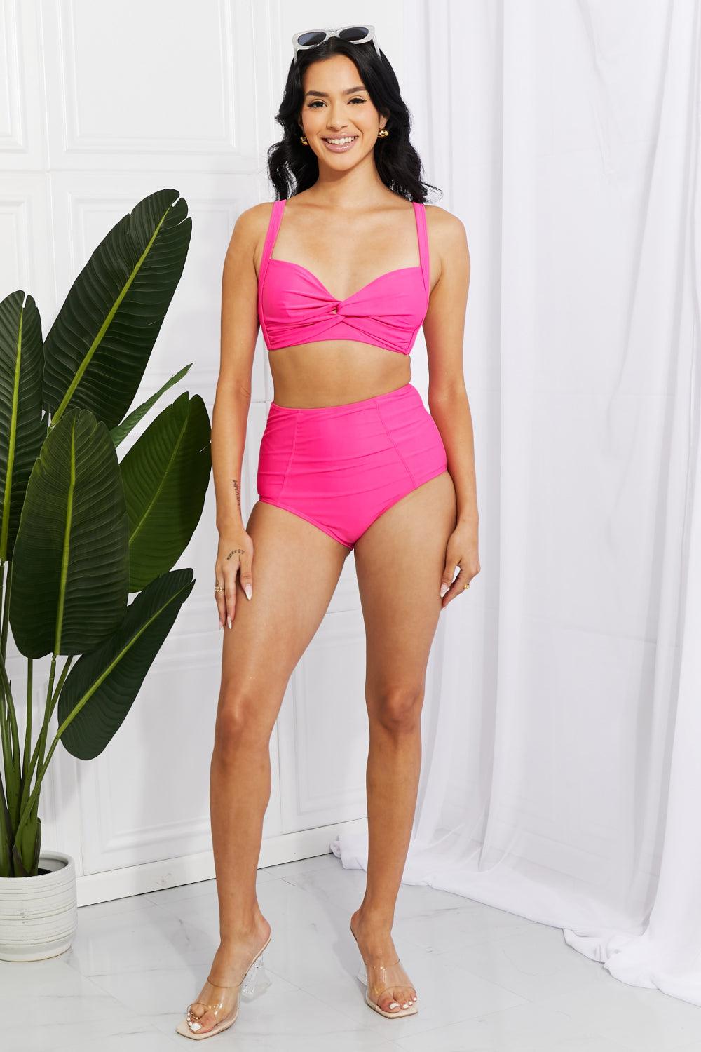 Marina West Swim Take A Dip Twist High-Rise Bikini in Pink - Glamorous Boutique USA L.L.C.