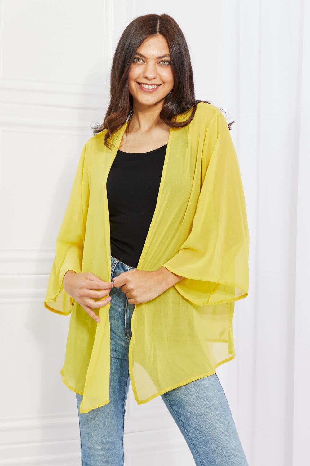 Melody Just Breathe Full Size Chiffon Kimono in Yellow - Glamorous Boutique USA L.L.C.