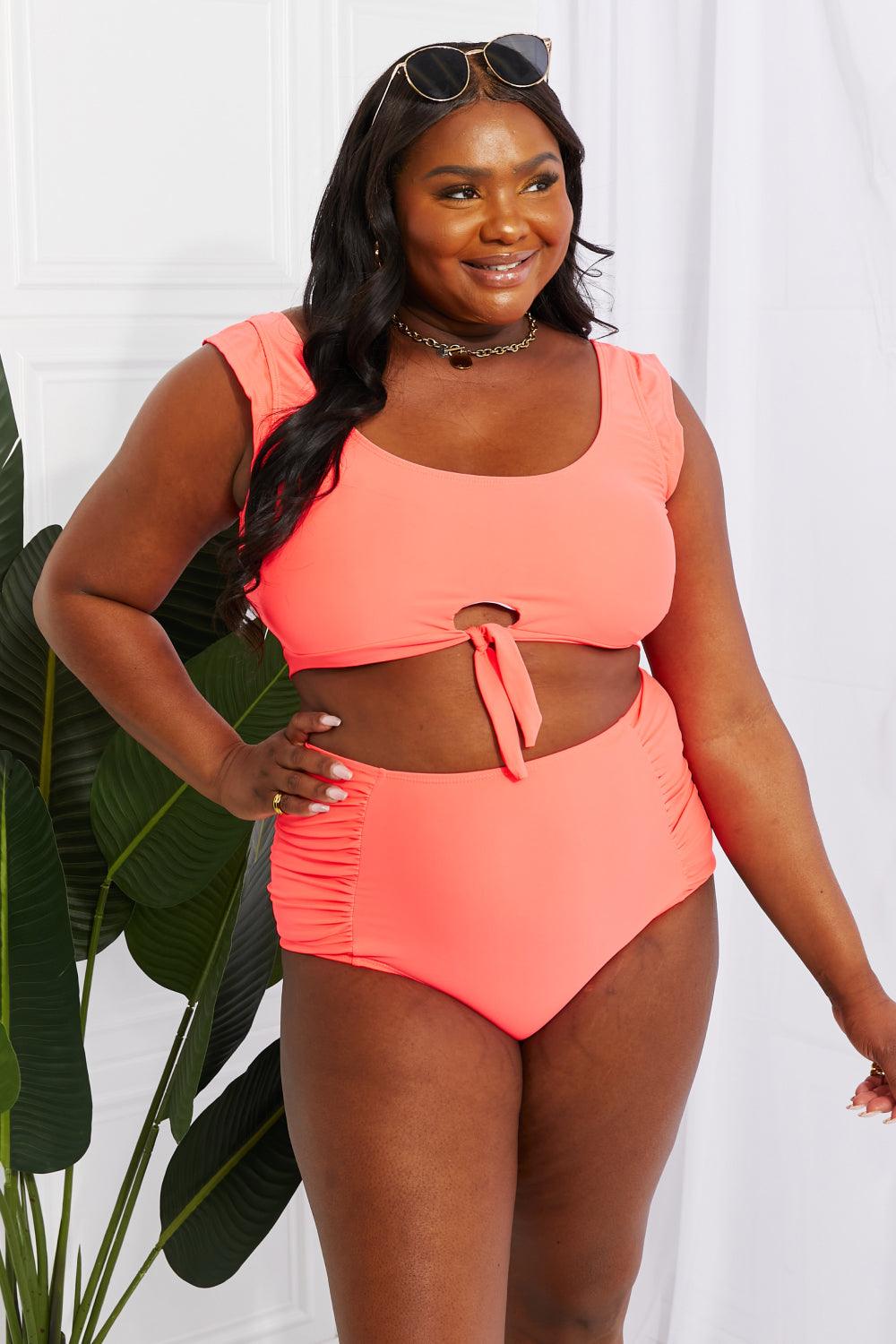 Marina West Swim Sanibel Crop Swim Top and Ruched Bottoms Set in Coral - Glamorous Boutique USA L.L.C.