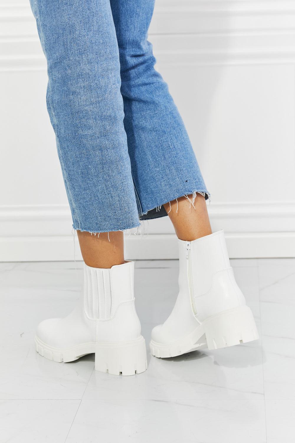 MMShoes What It Takes Lug Sole Chelsea Boots in White - Glamorous Boutique USA L.L.C.
