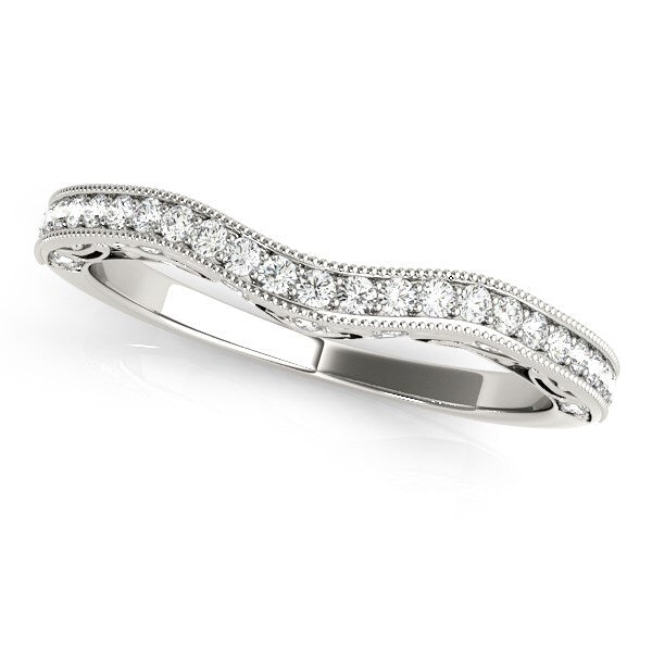 Size: 4 - 14k White Gold Milgrained Pave Set Curved Diamond Wedding Band (1/5 cttw)