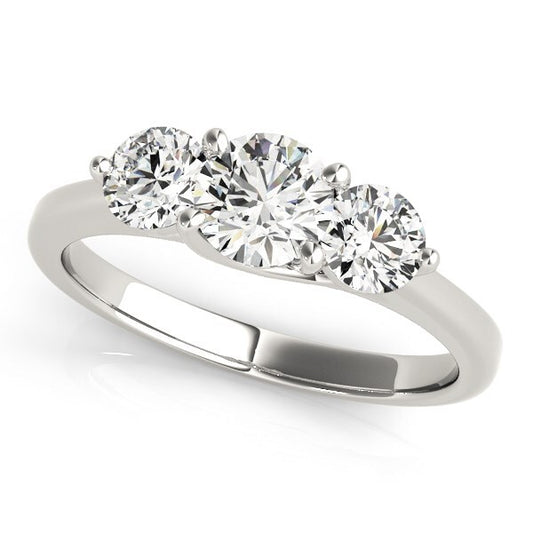 Size: 7 - 14k White Gold Classic 3 Stone Round Diamond Engagement Ring (1 cttw)