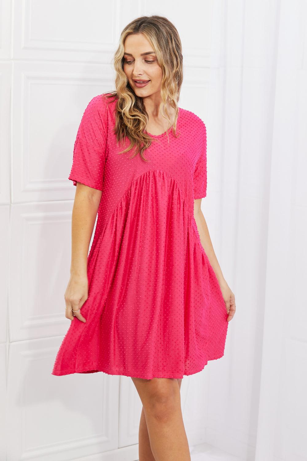BOMBOM Another Day Swiss Dot Casual Dress in Fuchsia - Glamorous Boutique USA L.L.C.
