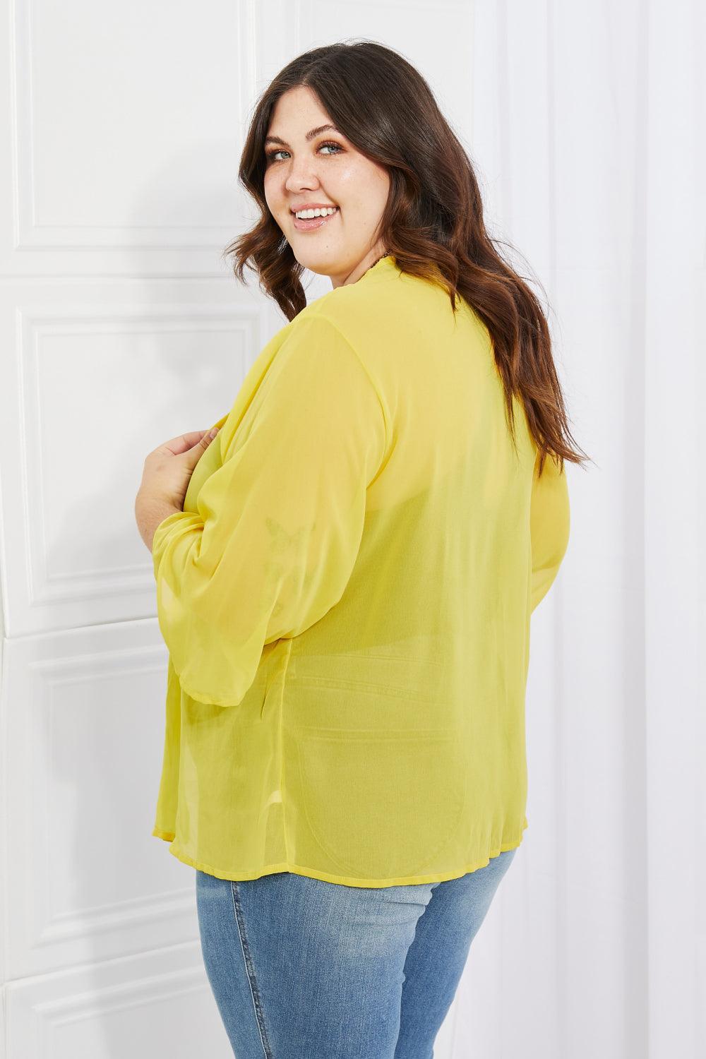 Melody Just Breathe Full Size Chiffon Kimono in Yellow - Glamorous Boutique USA L.L.C.