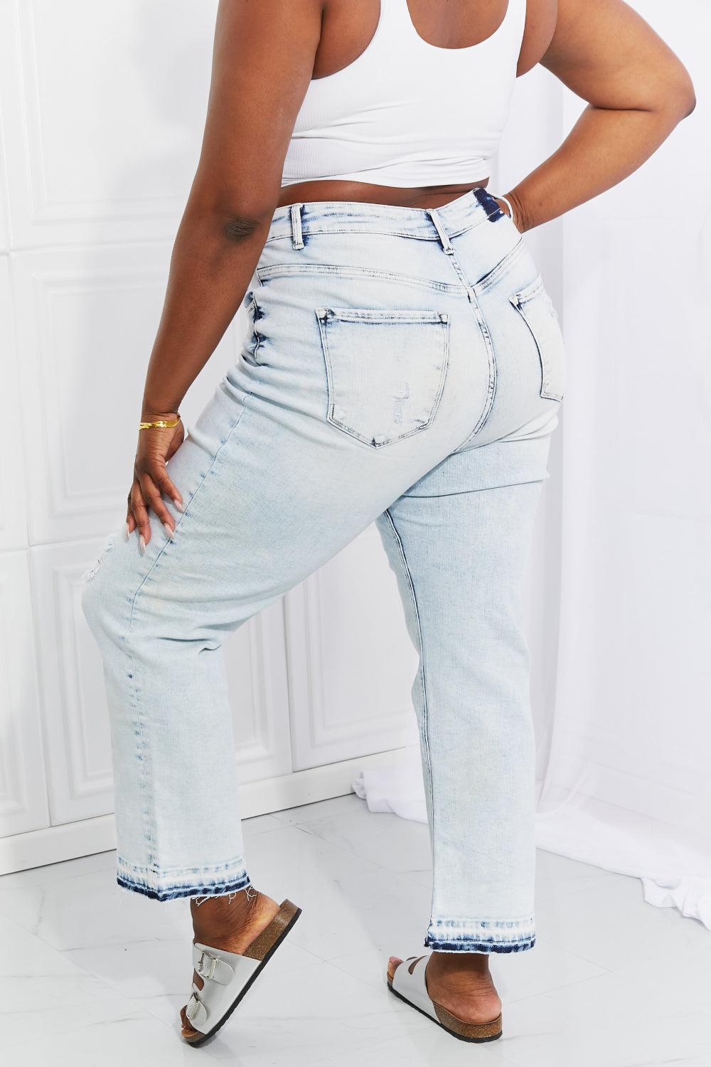 RISEN Full Size Camille Acid Wash Crop Straight Jeans - Glamorous Boutique USA L.L.C.