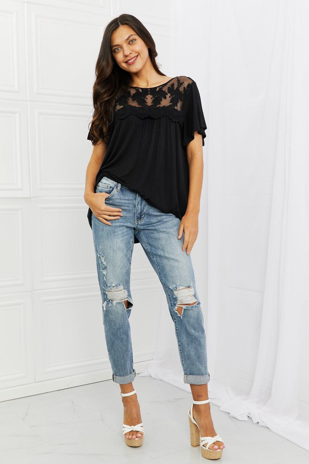Culture Code Ready To Go Full Size Lace Embroidered Top in Black - Glamorous Boutique USA L.L.C.