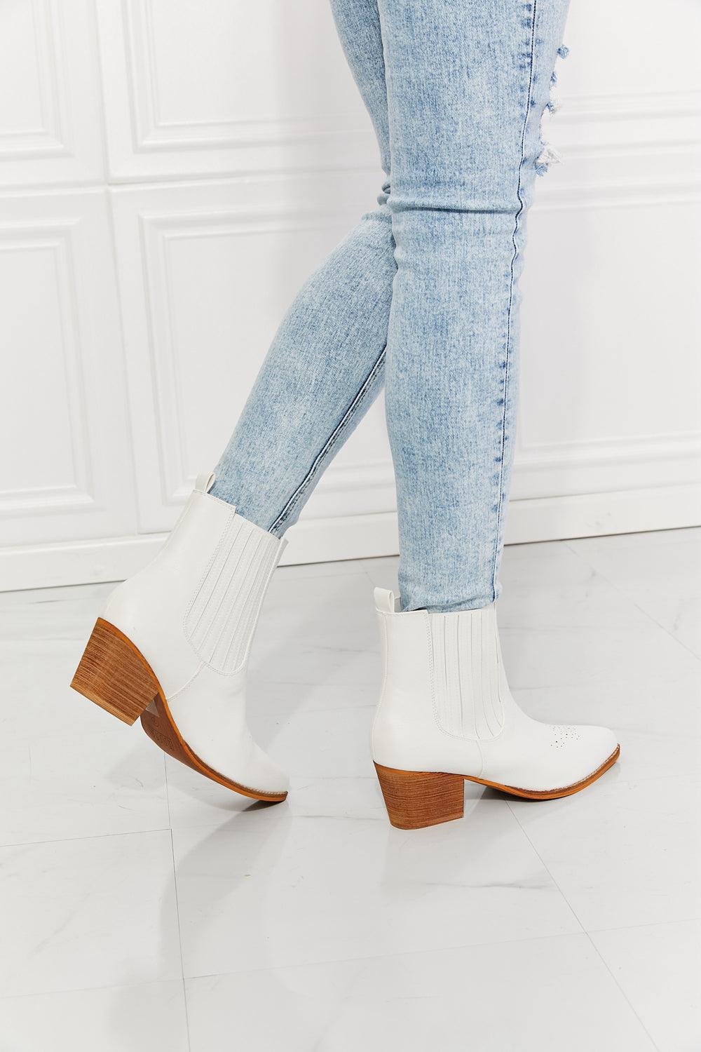 MMShoes Love the Journey Stacked Heel Chelsea Boot in White - Glamorous Boutique USA L.L.C.