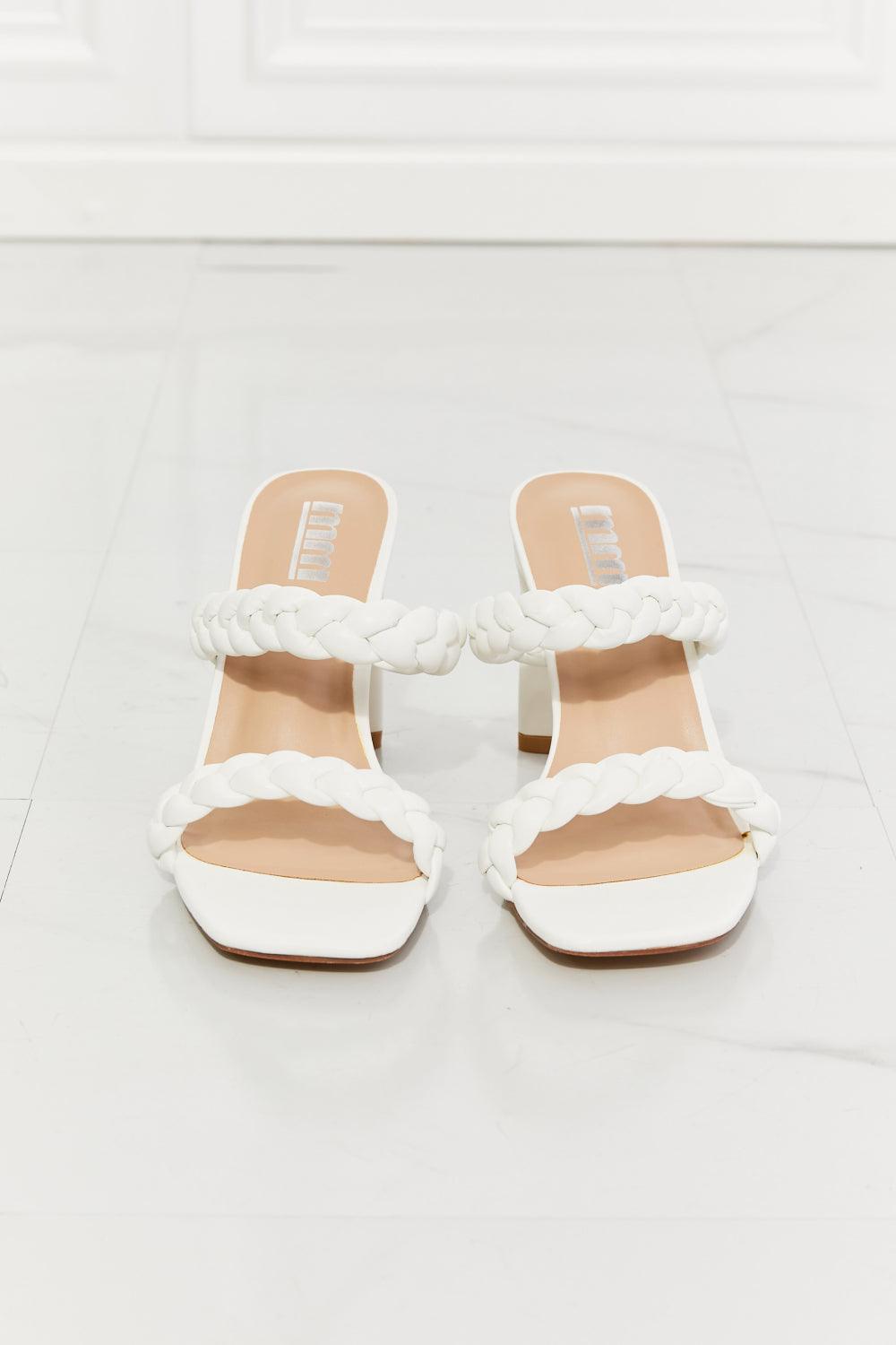 MMShoes In Love Double Braided Block Heel Sandal in White - Glamorous Boutique USA L.L.C.
