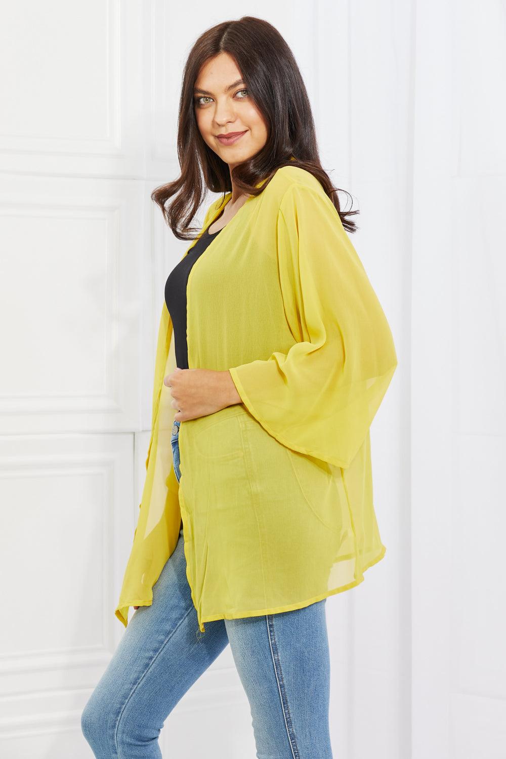 Melody Just Breathe Full Size Chiffon Kimono in Yellow - Glamorous Boutique USA L.L.C.