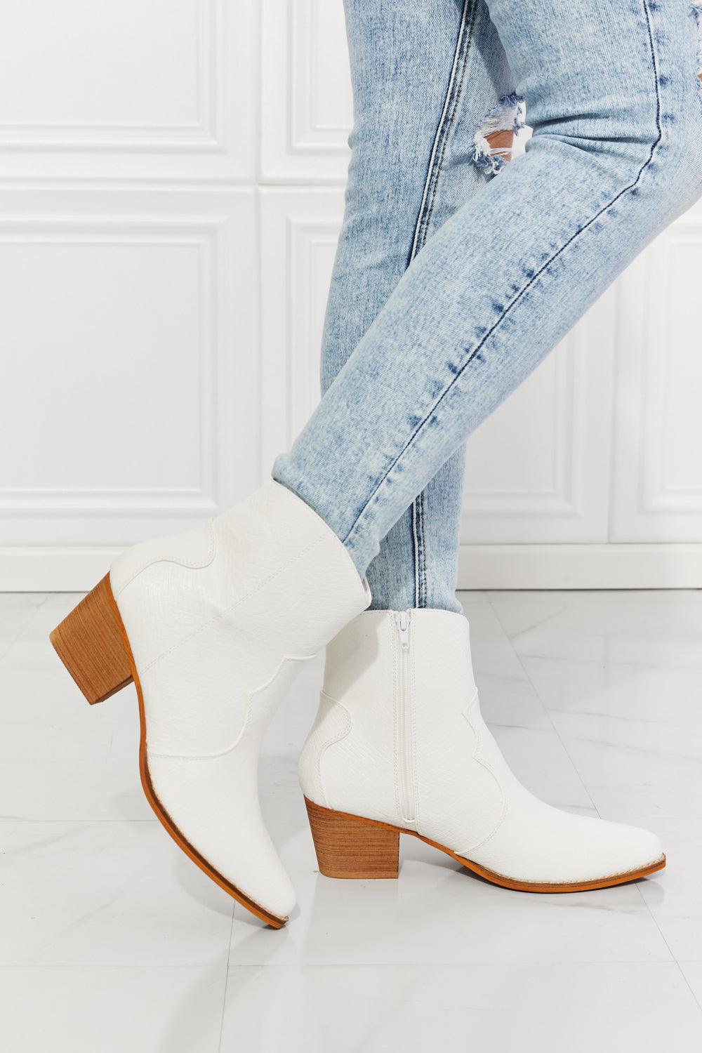 MMShoes Watertower Town Faux Leather Western Ankle Boots in White - Glamorous Boutique USA L.L.C.