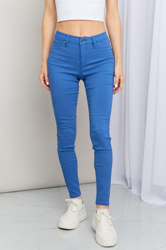 Full Size Mid-Rise Stretch Skinny Jeans in Electric Blue - Glamorous Boutique USA L.L.C.
