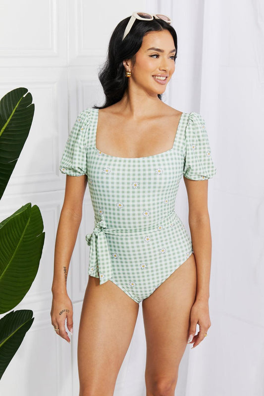 Marina West Swim Salty Air Puff Sleeve One-Piece in Sage - Glamorous Boutique USA L.L.C.