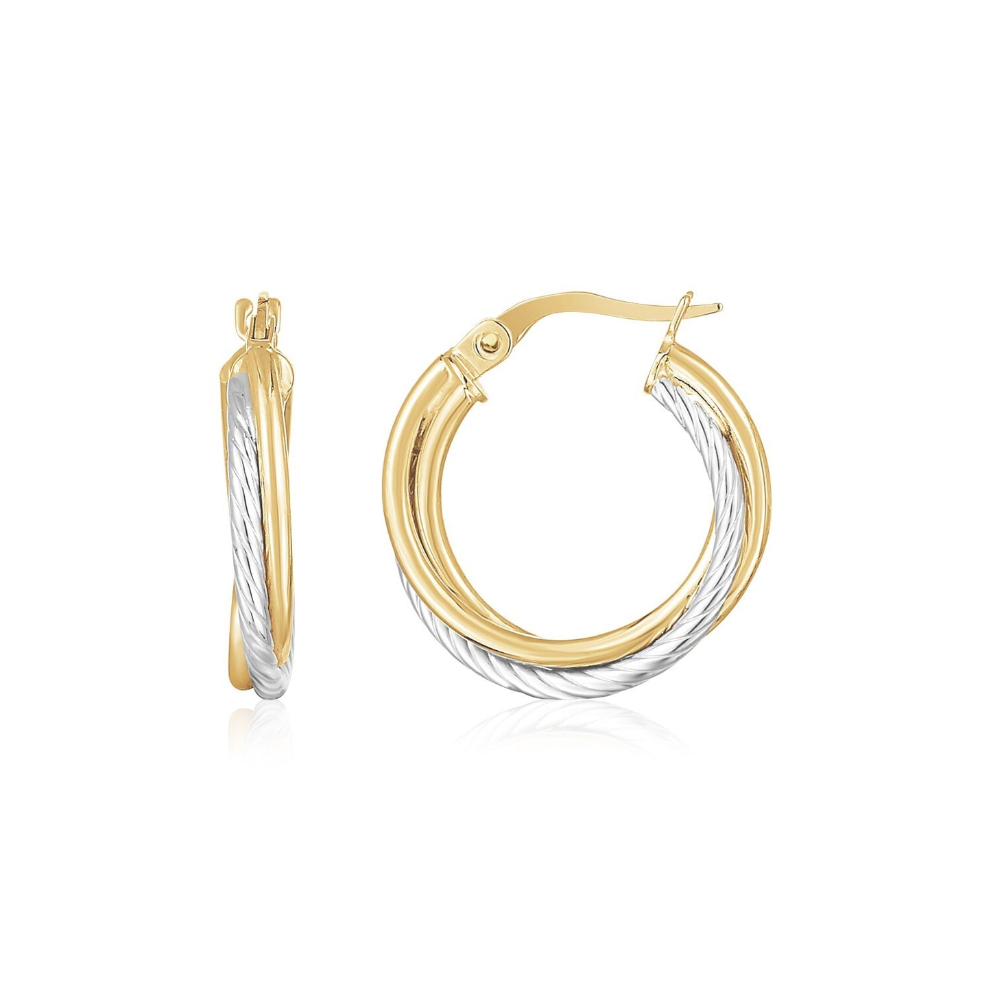 14K Yellow and White Gold Twisted Hoops