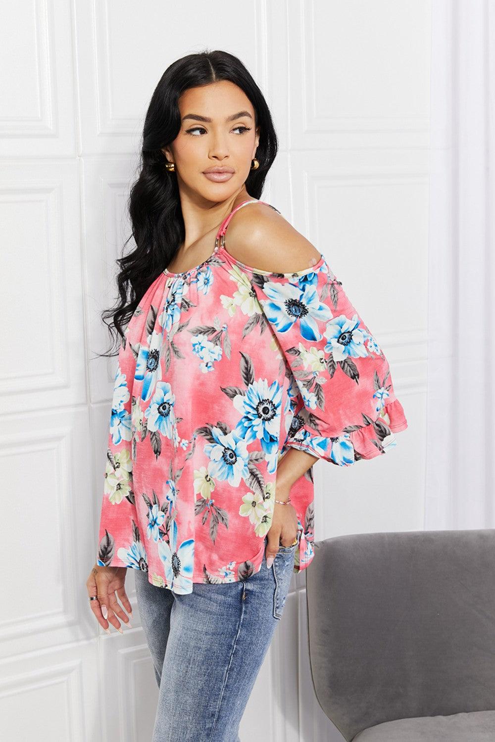 Sew In Love Full Size Fresh Take Floral Cold-Shoulder Top - Glamorous Boutique USA L.L.C.