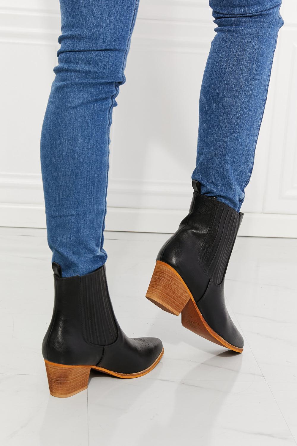 MMShoes Love the Journey Stacked Heel Chelsea Boot in Black - Glamorous Boutique USA L.L.C.