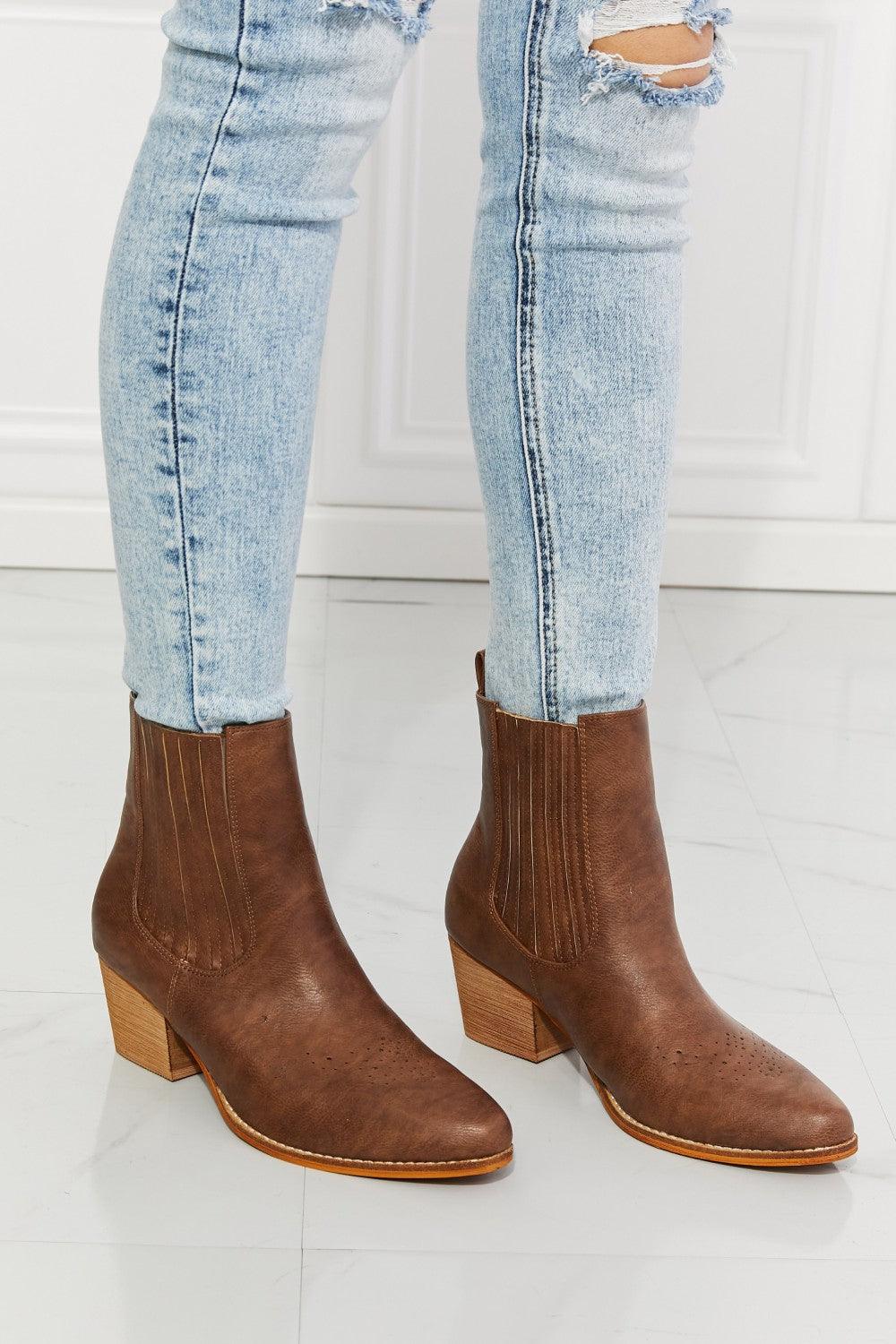 MMShoes Love the Journey Stacked Heel Chelsea Boot in Chestnut - Glamorous Boutique USA L.L.C.
