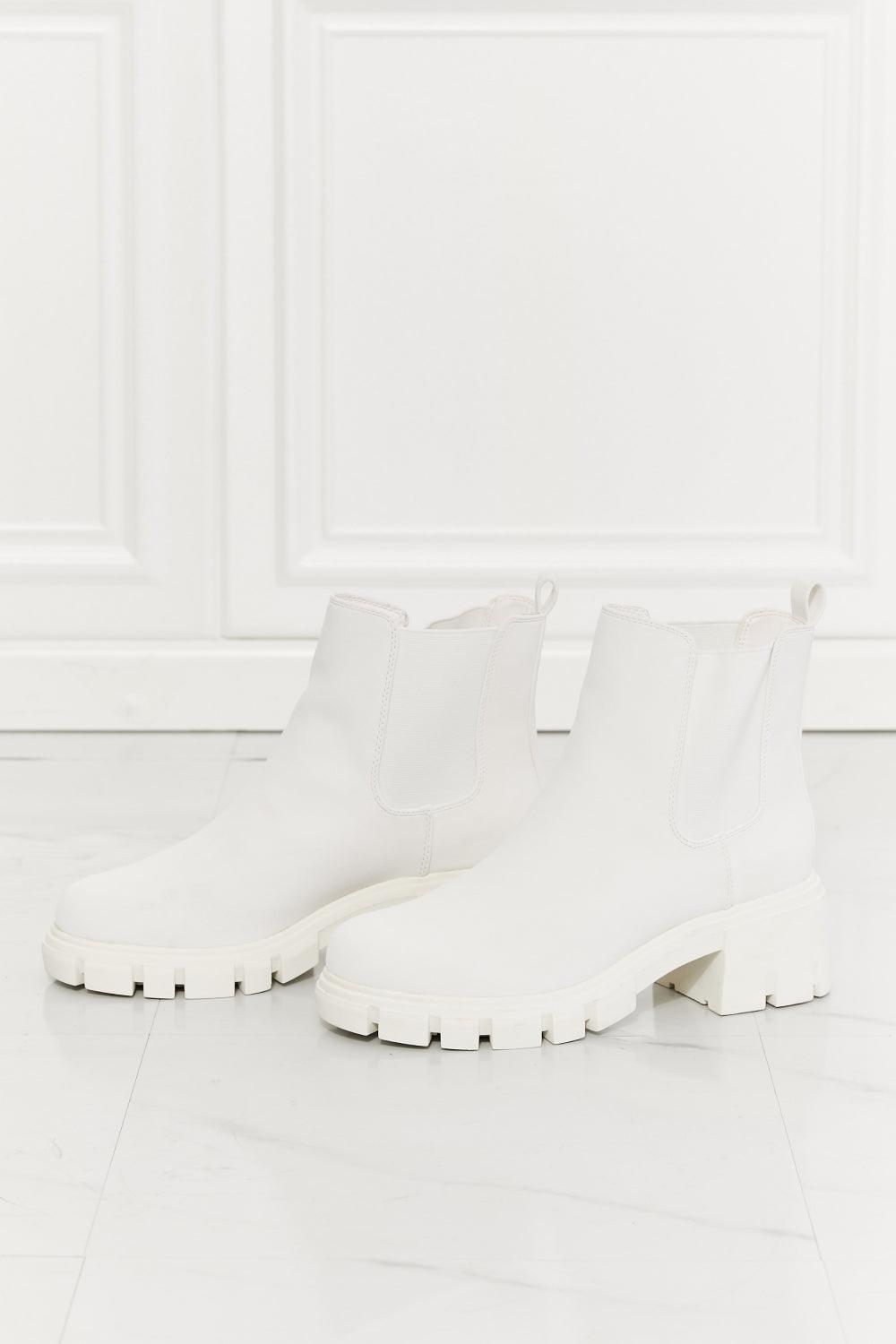 MMShoes Work For It Matte Lug Sole Chelsea Boots in White - Glamorous Boutique USA L.L.C.