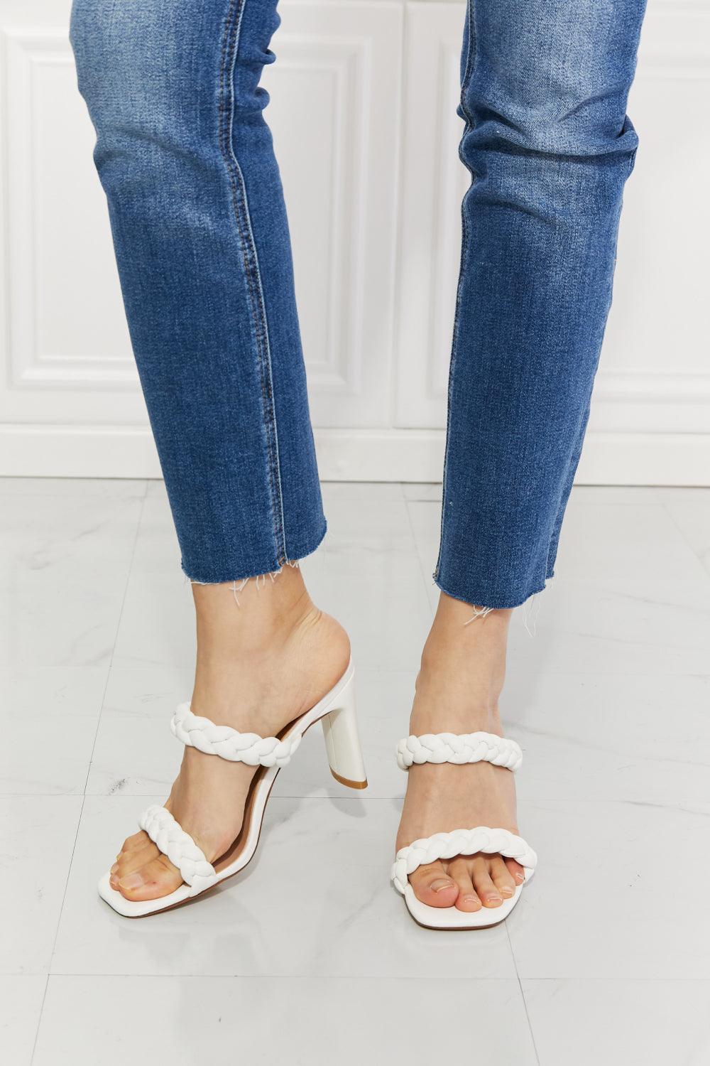 MMShoes In Love Double Braided Block Heel Sandal in White - Glamorous Boutique USA L.L.C.