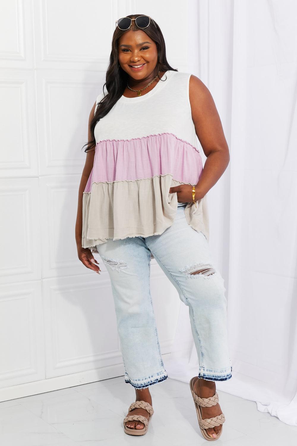 White Birch Full Size Watching the Sunset Color Block Babydoll Top - Glamorous Boutique USA L.L.C.