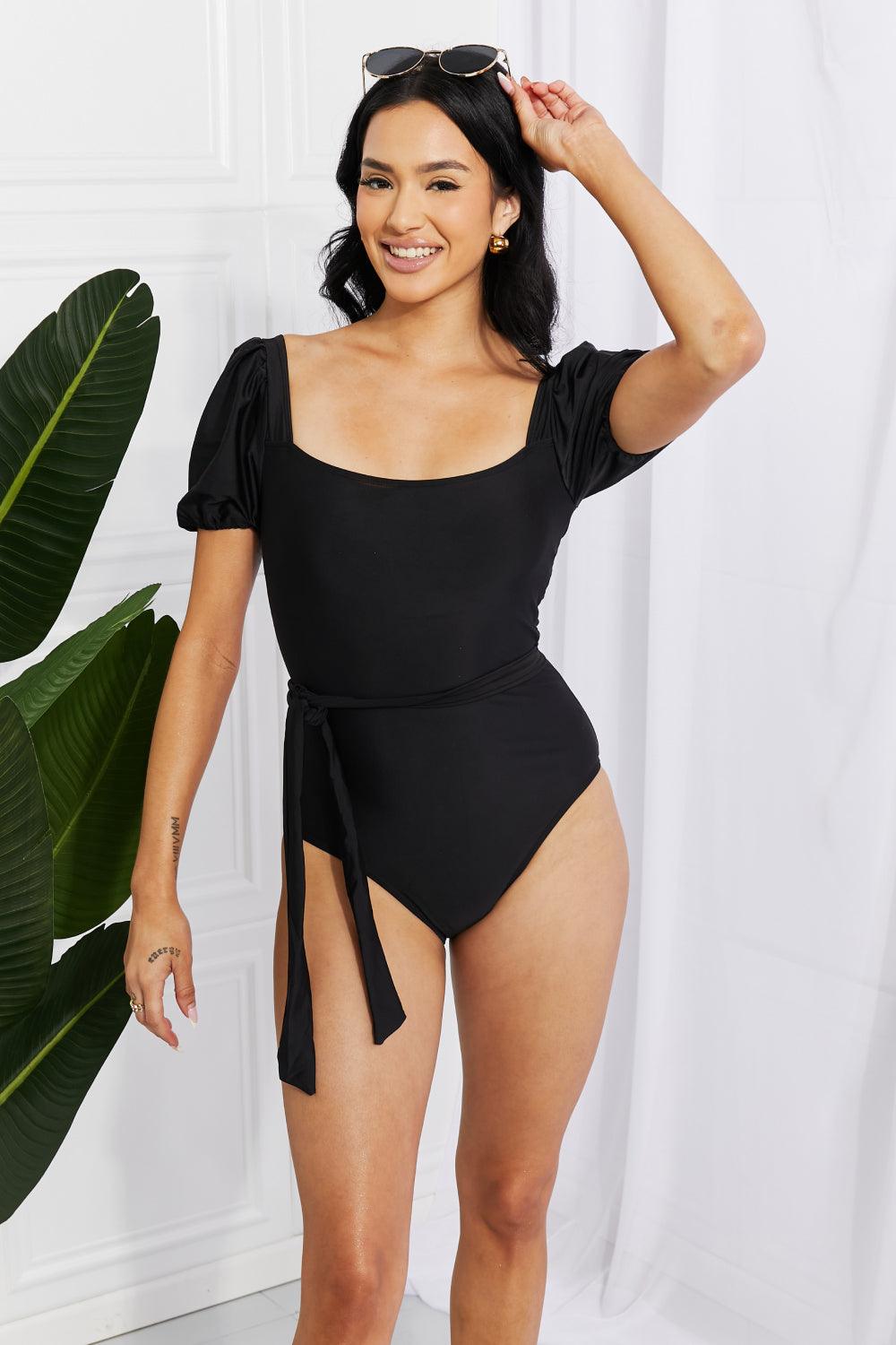 Marina West Swim Salty Air Puff Sleeve One-Piece in Black - Glamorous Boutique USA L.L.C.