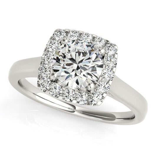 Size: 3.5 - 14k White Gold Square Shape Border Diamond Engagement Ring (1 1/3 cttw)