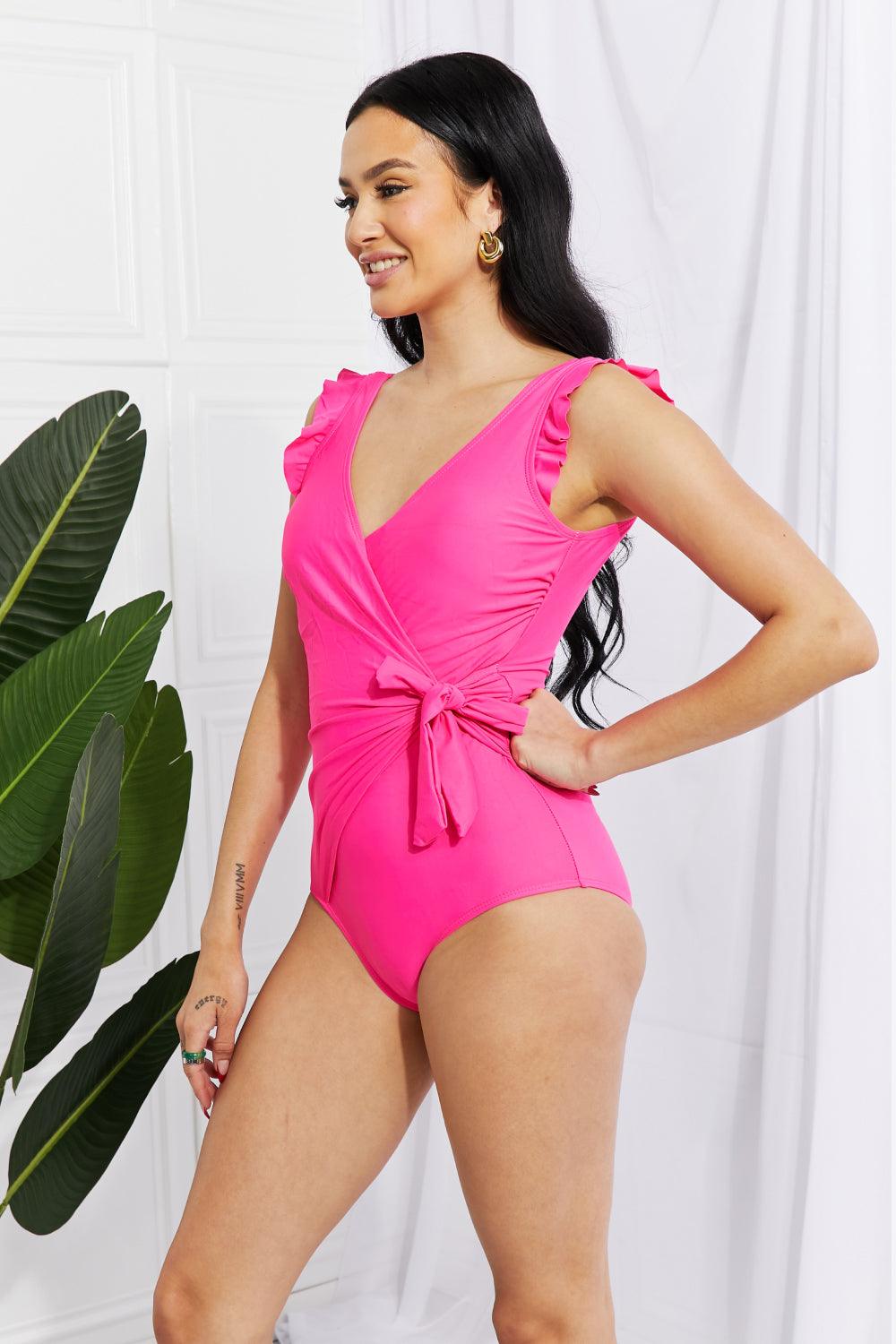 Marina West Swim Full Size Float On Ruffle Faux Wrap One-Piece in Pink - Glamorous Boutique USA L.L.C.