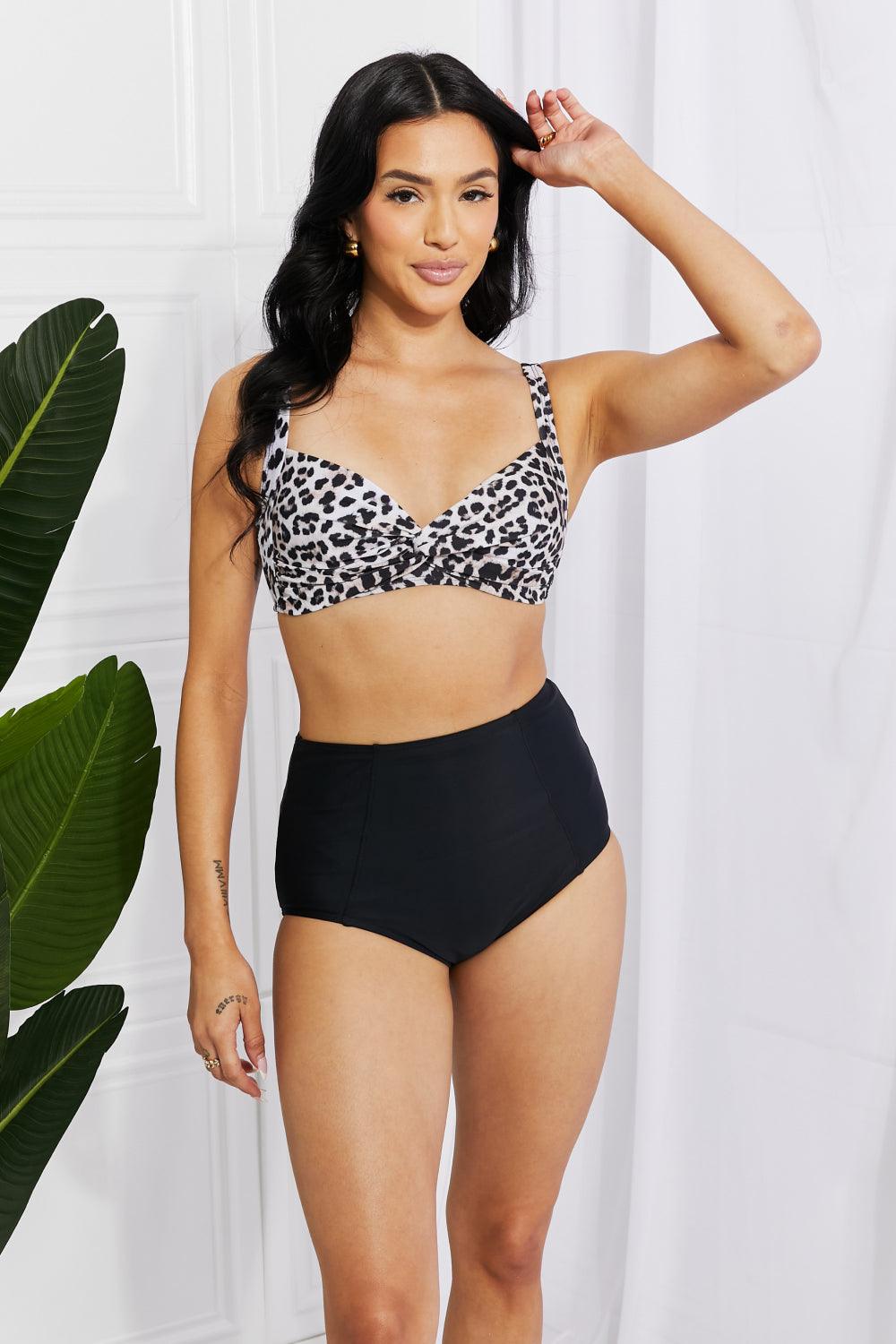 Marina West Swim Take A Dip Twist High-Rise Bikini in Leopard - Glamorous Boutique USA L.L.C.