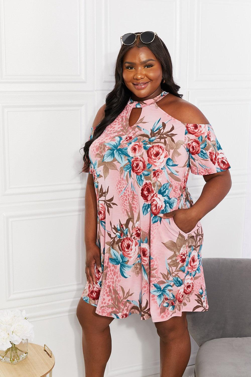 Sew In Love Full Size Fresh-Cut Flowers Cold-Shoulder Dress - Glamorous Boutique USA L.L.C.