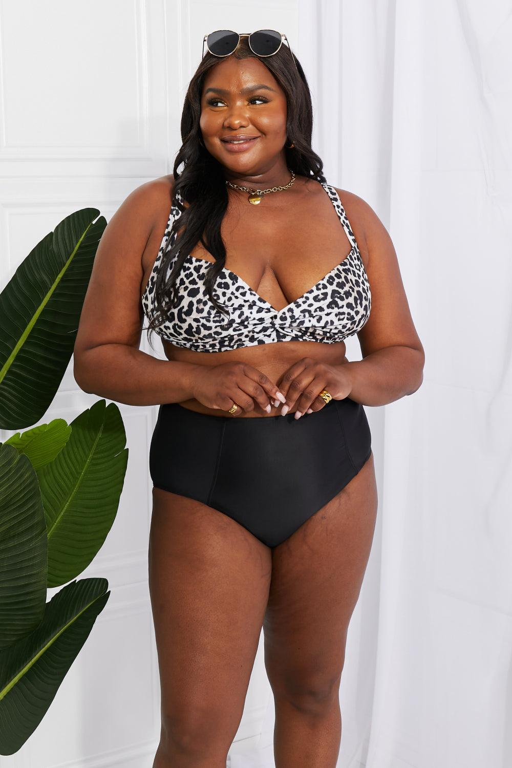 Marina West Swim Take A Dip Twist High-Rise Bikini in Leopard - Glamorous Boutique USA L.L.C.