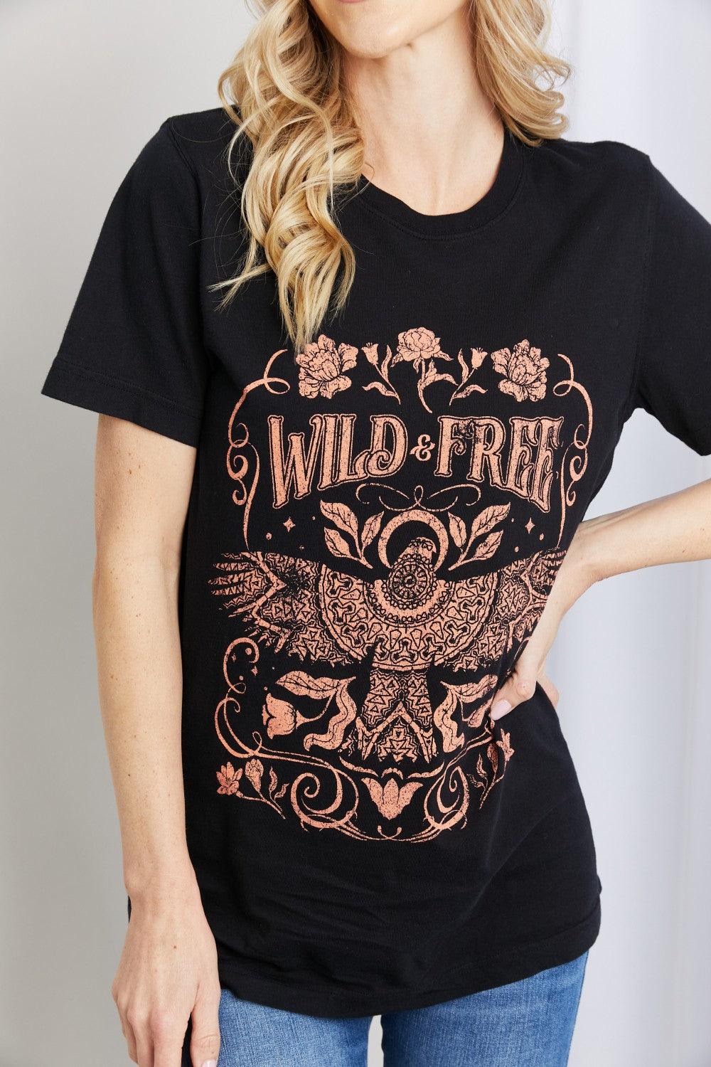 mineB Full Size WILD FREE Graphic Round Neck Tee - Glamorous Boutique USA L.L.C.