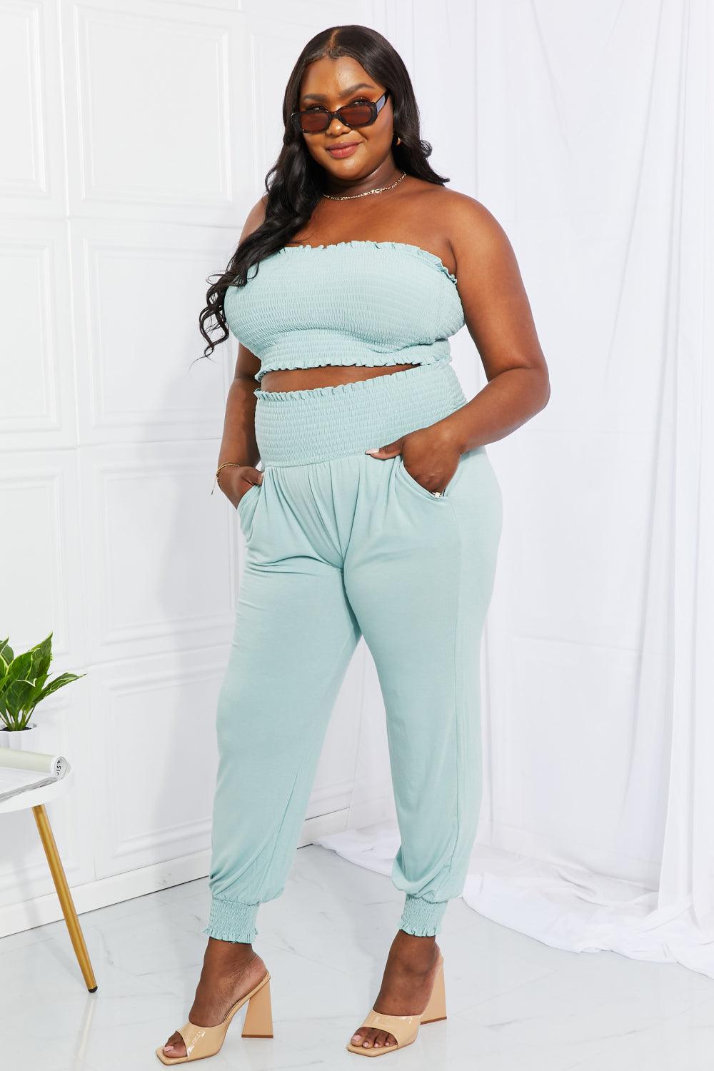 Zenana Full Size Stylish Comfort Smocked Tube Top & Joggers Set - Glamorous Boutique USA L.L.C.