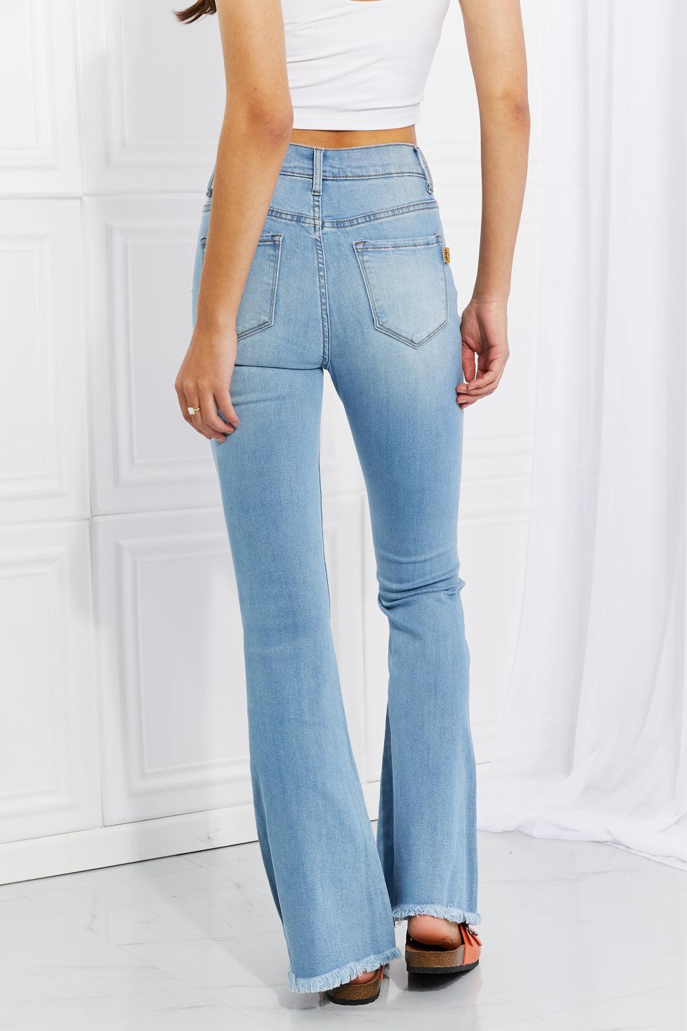 Vibrant MIU Full Size Jess Button Flare Jeans - Glamorous Boutique USA L.L.C.