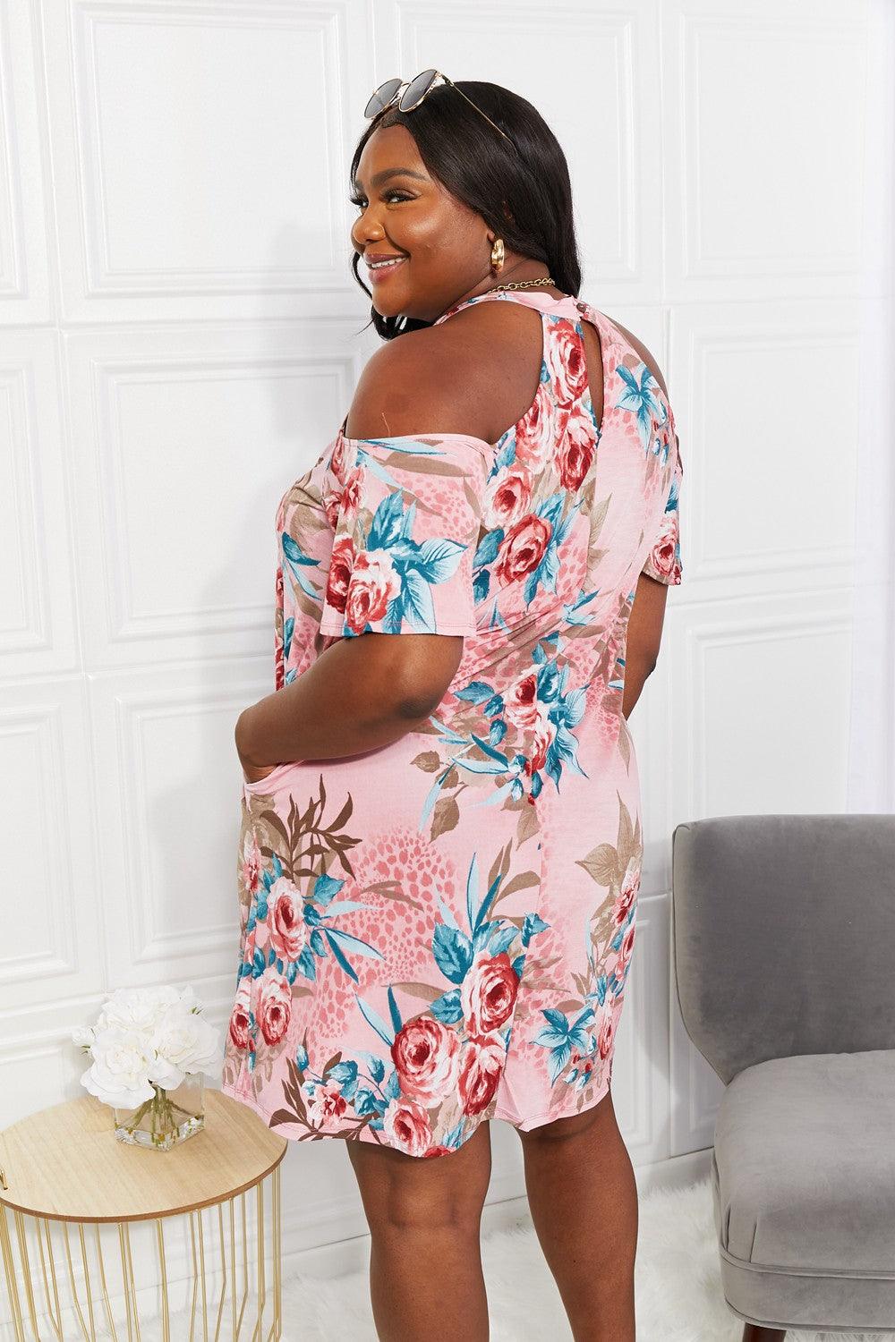 Sew In Love Full Size Fresh-Cut Flowers Cold-Shoulder Dress - Glamorous Boutique USA L.L.C.