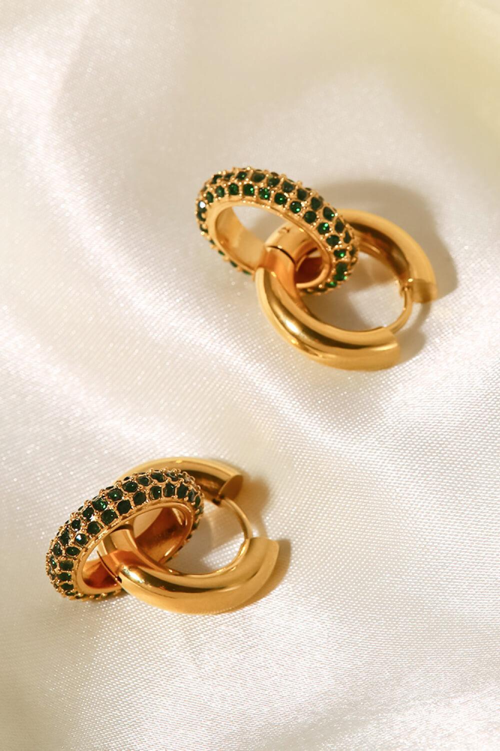 18K Gold-Plated Inlaid Zircon Double-Hoop Earrings - Glamorous Boutique USA L.L.C.