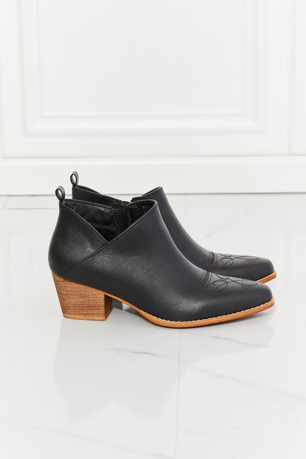 MMShoes Trust Yourself Embroidered Crossover Cowboy Bootie in Black - Glamorous Boutique USA L.L.C.