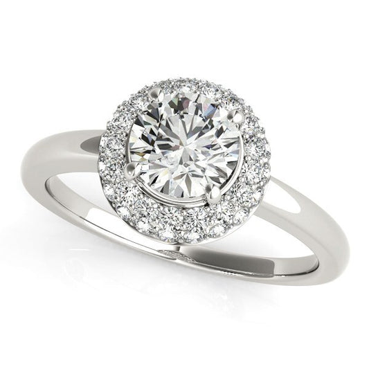 Size: 8 - Diamond Engagement Ring with Pave Halo Stones in 14k White Gold (1 3/8 cttw)